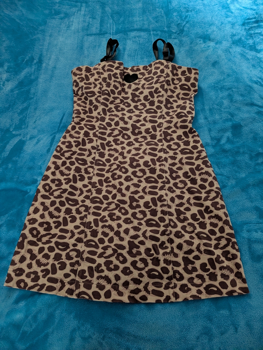 Leopard Print A-Line Dress Brown Animal Print Heart Embroidery Vintage Inspired